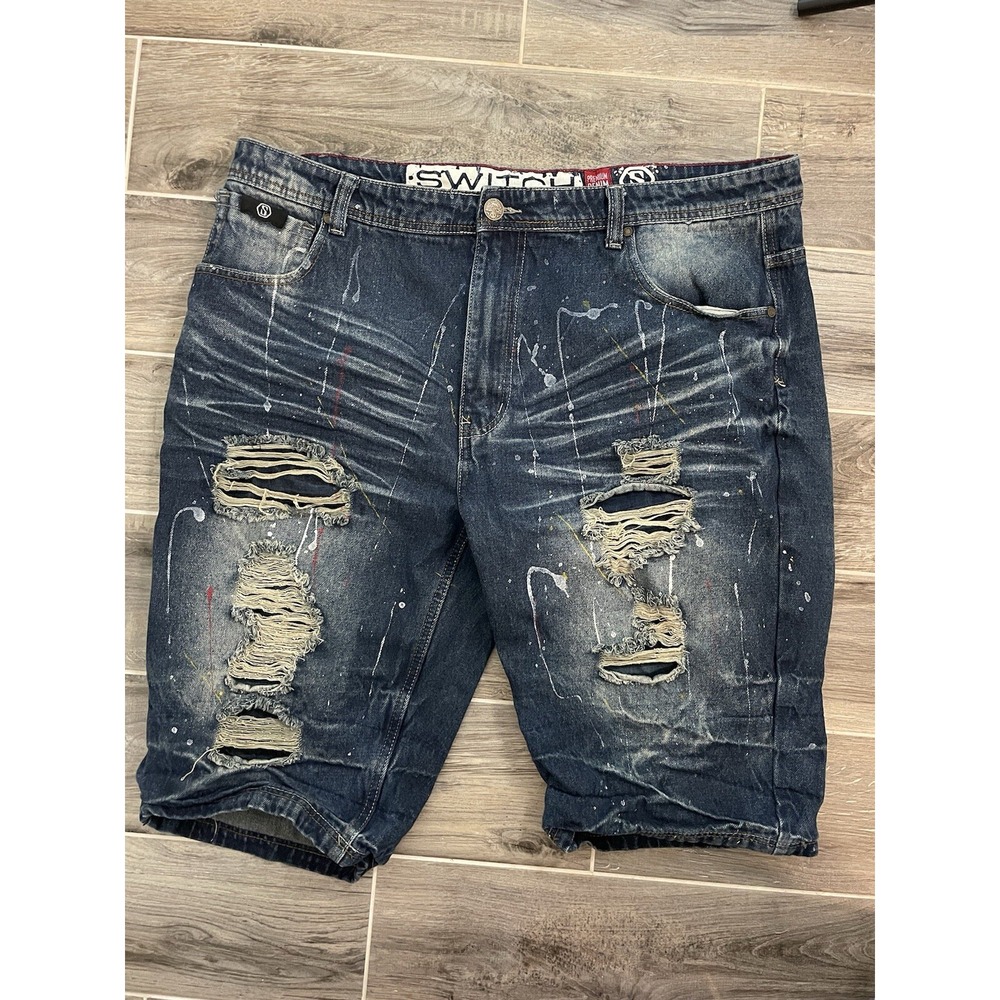 Switch Men's Denim Shorts Paint‎ Splatter Distressed Y2K Size 42